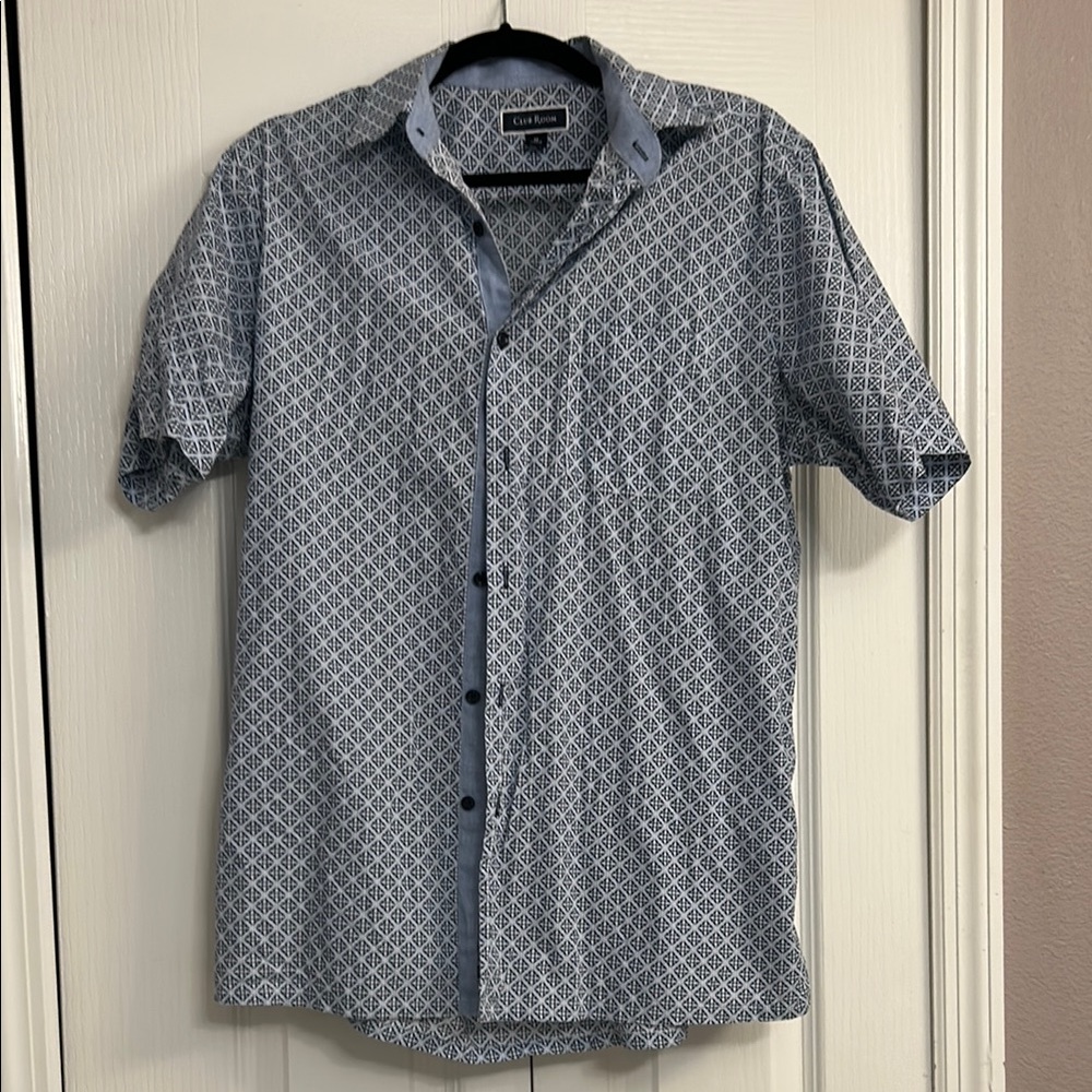 Club Room Blue Geometric Casual Shirt